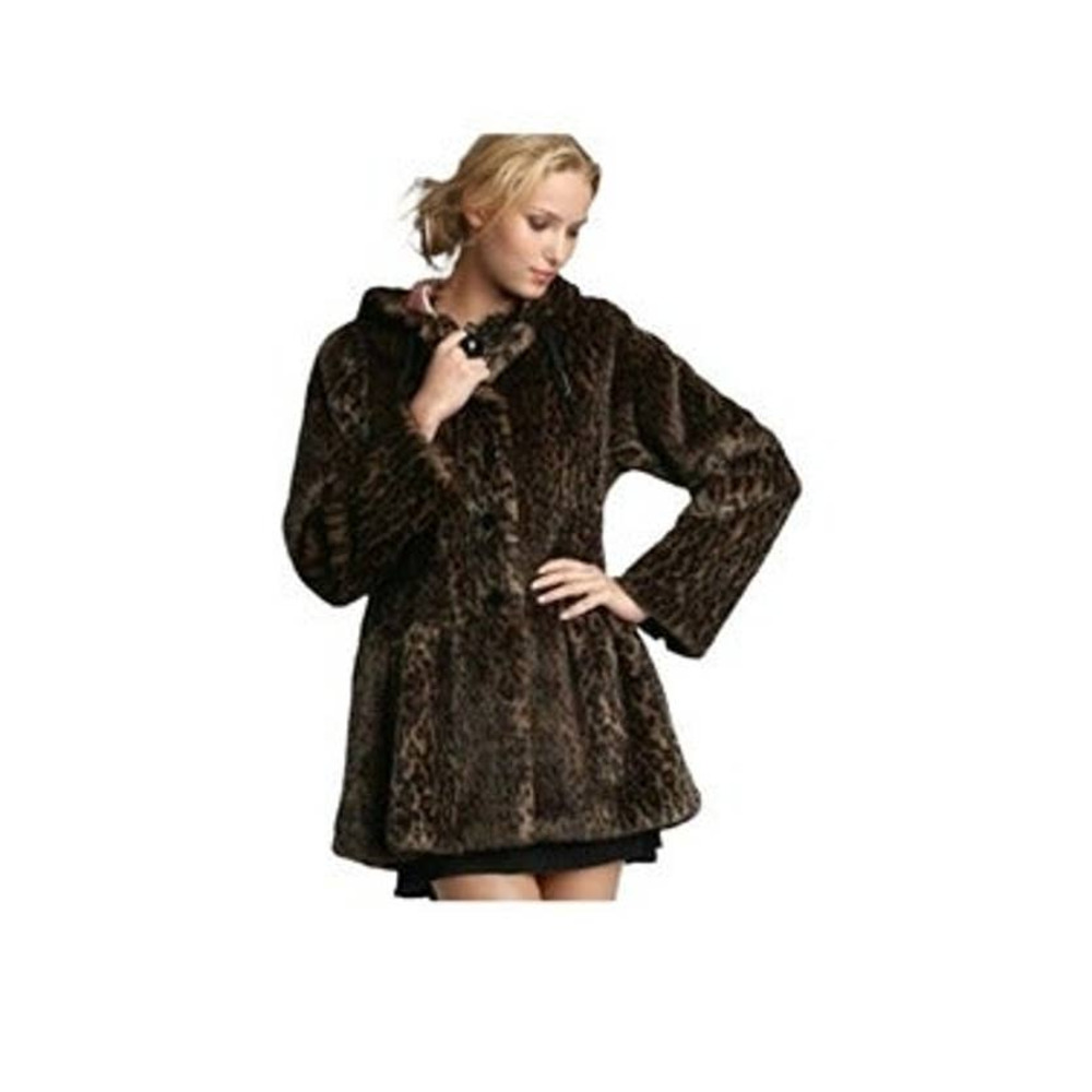Free People About Town hooded coat faux fur leopard animal print jacket S
